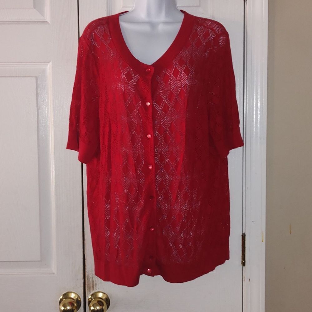 Talbots petites red short sleeve button down cardigan  Sz 2XP